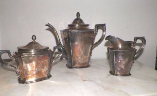 Vintage Gorham Art Deco Silverplate Teapot Creamer & Sugar Bowl