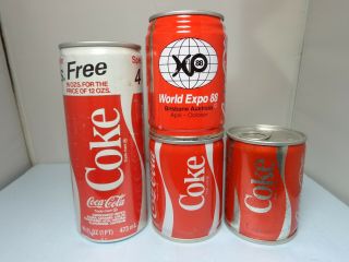 4 Diff Coke Coca - Cola Soda Pop Can