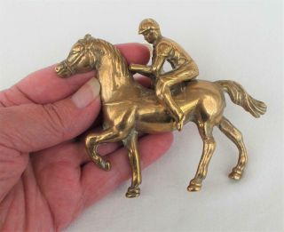Vintage Solid Brass Horse & Jockey Figurine Equestrian Theme Jumps Flat Racing