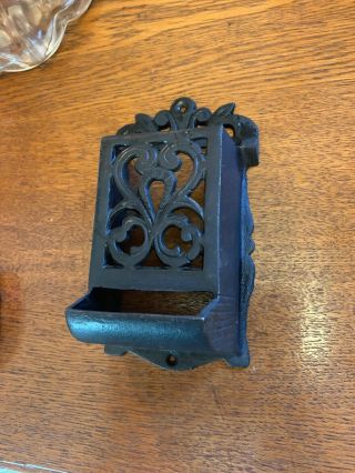 Vintage Black Cast Iron Wall Mount Kitchen Match Holder Holds Individual Or Box