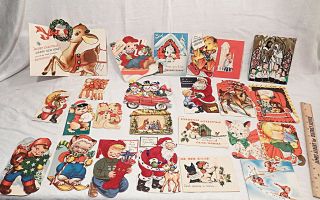 24 Child Christmas Cards From 1940 - 50s Era All - Santa,  Kids,  Animals L@@k