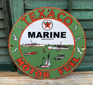 Old Texaco Marine Porcelain Sign Gas Service Station Pump Plate Motor Oil