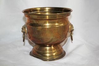 Vintage Brass Pot/urn With Lion Head Handles Made In India