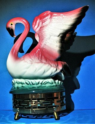 Mcm California Pottery Pink Flamingo Ceramic Vase With Brass Base