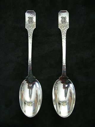 2 Shreve Sterling " Norman Hammered " Serving Spoons / Initial " B "