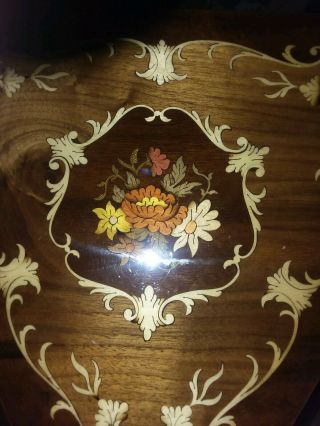 Vintage Italian Inlaid Wood Floral Jewelry Music,  Sewing/dice Box Table (good)