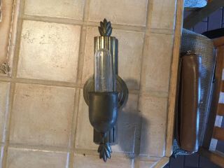 Brass Vintage Art Deco Wall Sconce Electric.  Finish.  14” Tall