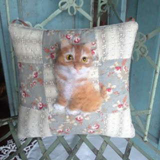 Tabby Cat/kitten On Antique Quilt Cupboard Pillow Ooak Fabric Art By Renate 