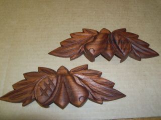 Antique Walnut Carved Fruit & Nut Wooden Drawer Pulls/handles 7 1/4 " Set Of 2