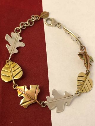 6.  75 - 7.  5 " Anne Jane Harvey Sterling Brass Copper Autumn Leaf Bracelet 082119abd