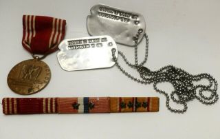 Wwii Us Army Military Dog Tags,  Bar Ribbon W/ 6 Stars,  Good Conduct Medal