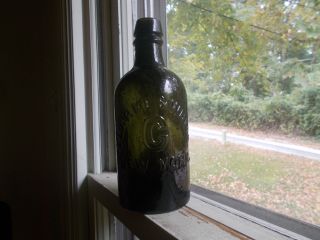 Pint Clarke & White York Green Whittled 1860s Mineral Water Bottle