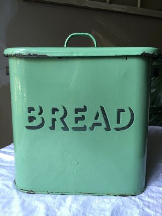 Fabulous English Vintage Green Enamel Bread Box