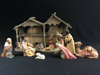 12 Pc Italy Wood Carved Nativity Set 4” Scale Anri - Style