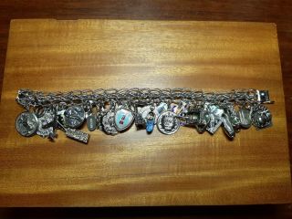 Vintage Sterling Silver Charm Bracelet Loaded With 34 Charms Souvenir Travel 88g