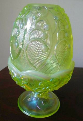 Vtg Fenton Vaseline Glass Lily - Of - The - Valley Fairy Lamp 2 P Fine