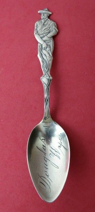 Rare 2 Sided Figural Cowboy & Indian Douglas,  Wyoming Sterling Souvenir Spoon