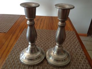 One Pair Vintage Woodbury Pewter Colonial Candlestick Holders 8.  5 "