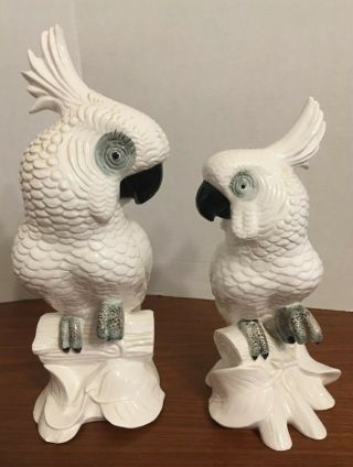 Vintage Napco Ceramic Japan White Parrot Bird Figurine Set Of 2 Parrots 12”/10”
