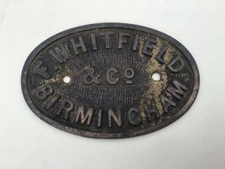 Safe Plaque Vintage F Whitfield & Co Ltd Safe Plaque Antique Safe Plaque