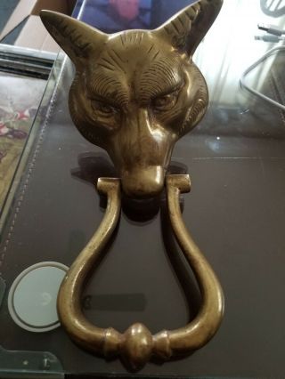 Vintage Large Solid Brass Wolf ' s Head Door Knocker 2