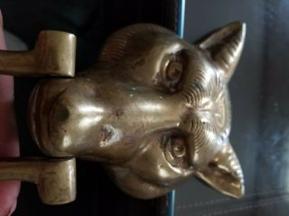 Vintage Large Solid Brass Wolf ' s Head Door Knocker 3