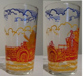 RARE Vintage Minneapolis Moline Glass Tumbler Tractor Pull Combine M&M Sign Old 2
