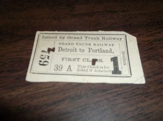 August 1866 Grand Trunk Railway Ticket Detroit,  Michigan To Portland,  Maine