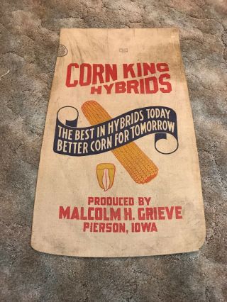 Corn King Pierson Iowa Hybrid Seed Corn Sack Bag Cloth Farm Feed Vintage