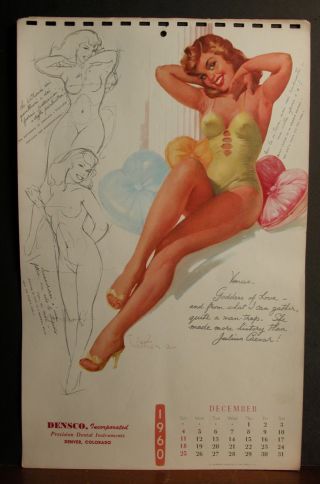 Ted Withers Pinup Calendar Page December 1960 Venus Goddess Of Love