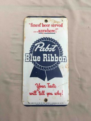Old Pabst Blue Ribbon Finest Beer Tin Advertising Door Push Plate