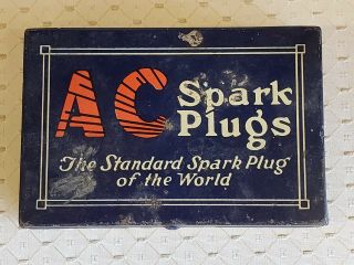 Antique A/c Spark Plugs Storage Store Tin 1930 40 