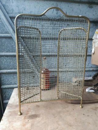 Antique Brass Fire Screen Mesh Vintage Old Guard Fireplace Victorian
