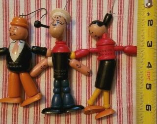Vintage Wooden Christmas Ornaments Popeye Olive Oil & Whimpy Jointed