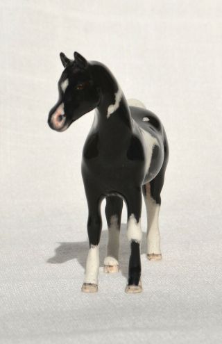 Tiny SM Black and White Paint Pinto Half Arabian Horse Ceramic China Figurine 3