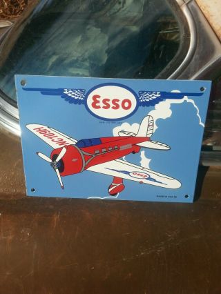 1958 Esso Aviation Porcelain Sign Oil Gas Airplane Nos