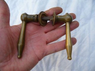 Antique Pair French Brass Lever Door Handles,  Back Plates Architectural Hardware