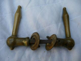 Antique Pair French Brass Lever Door Handles,  Back plates Architectural Hardware 2