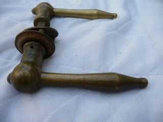 Antique Pair French Brass Lever Door Handles,  Back plates Architectural Hardware 3