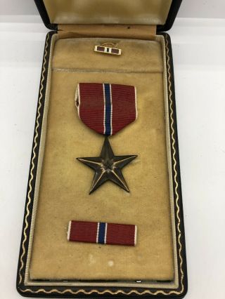 Vintage Wwii Bronze Star Medal & Ribbons Set In Presentation Case Box