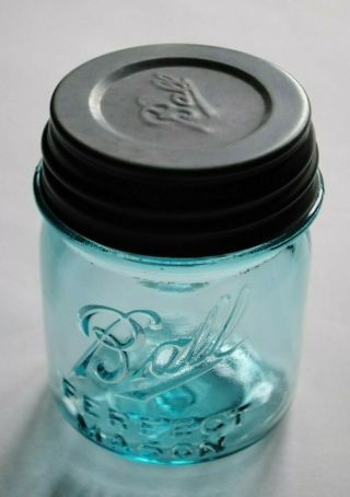 Vintage 1915 1923 Ball Perfect Mason Blue 1/2 Half Pint Canning Jar & Lid Mold 9