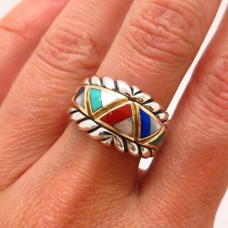 Asch Grossbardt 925 Sterling Silver 750/18k Yellow Gold Mop Multi - Color Gem Ring