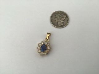 18k Yellow Gold,  Diamonds And Royal Blue Sapphire Pendant,  2.  5 Gr