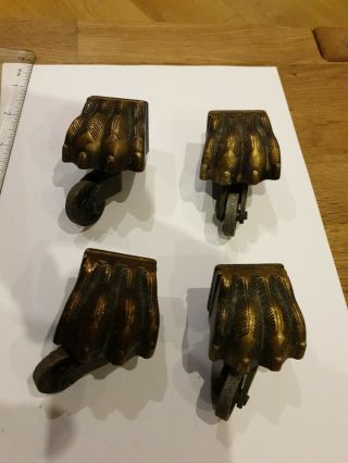 Set Of Four Matching Vintage Cast Metal Swivel Castors - Lion Claw Feet