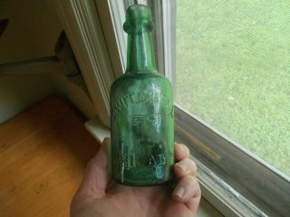 Twitchell Philada Pretty Green Square Shoulder 1860s Soda Bottle Hat Collar