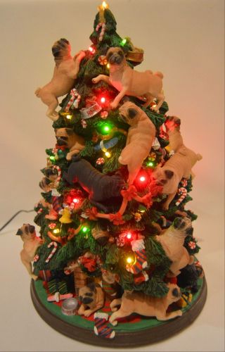 Danbury Pug Dog Christmas Tree Lighted Figurine Retired