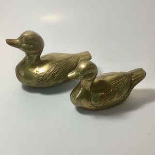 Vintage Solid Brass Ducks Patina Collectible Set Of 2 Cabin Decor Wildlife