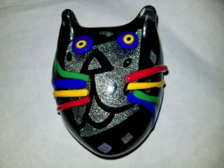 Vintage 2003 Mad Art Studios Polychrome Art Glass Cat Paperweight Signed Dated