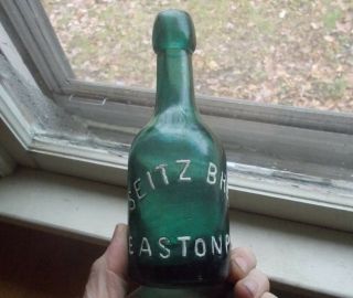Easton,  Pa Seitz Bros Pretty Teal Long Neck 1870s True Blob Soda Bottle