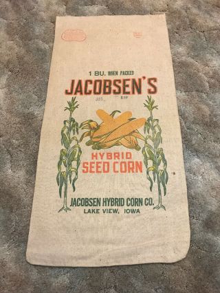 Jacobsens Lake View Iowa Hybrid Seed Corn Sack Bag Cloth Farm Feed